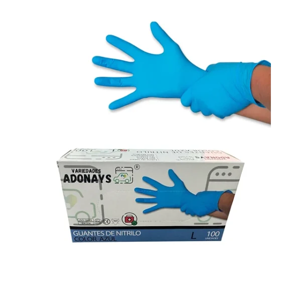 Guantes De Nitrilo 3,5gr Azul Adonays Caja De 100u