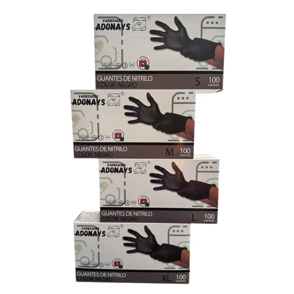 Guantes De Nitrilo 3,5gr Negro Adonays Caja De 100u