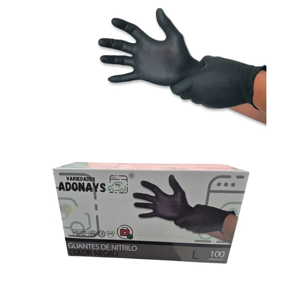 Guantes De Nitrilo 3,5gr Negro Adonays Caja De 100u