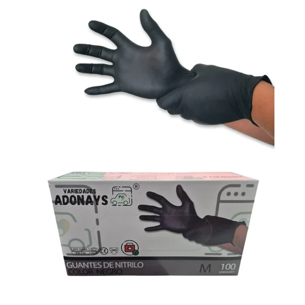 Guantes De Nitrilo 3,5gr Negro Adonays Caja De 100u