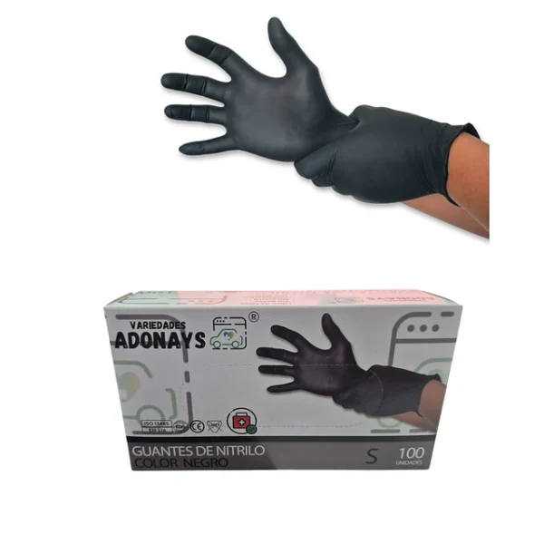 Guantes De Nitrilo 3,5gr Negro Adonays Caja De 100u