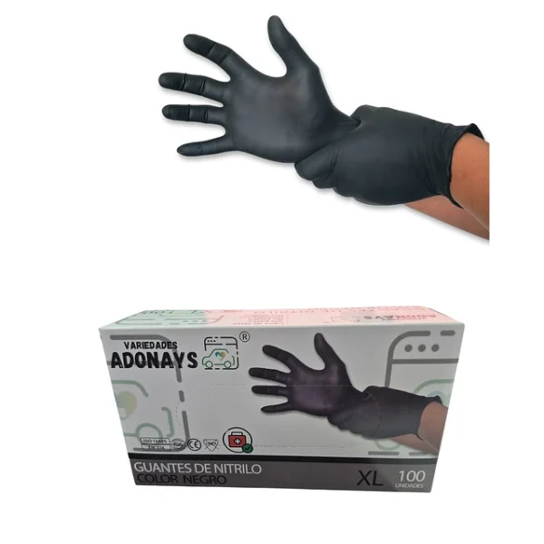 Guantes De Nitrilo 3,5gr Negro Adonays Caja De 100u