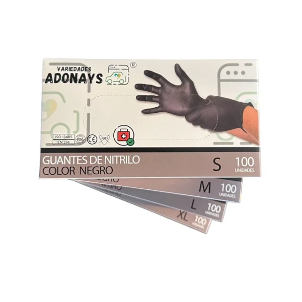 Guantes De Nitrilo 3,5gr Negro Adonays Caja De 100u