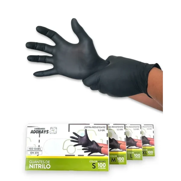 guante nitrilo 5,5gr negro Guante Nitrilo Negro Premium 5.5gr Adonays 100u