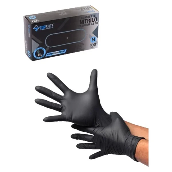 guante nitrilo 5,5gr negroM Guante nitrilo negro 5,5grs - TopSafe - 100u