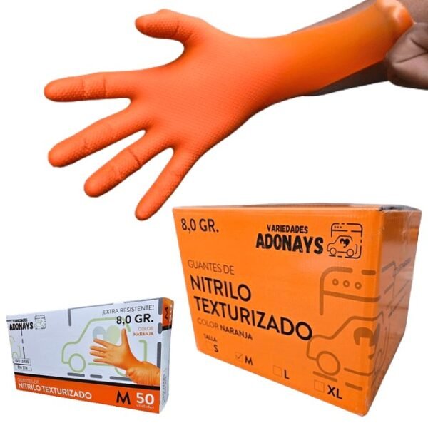 guante nitrilo naranjo8,0 Guante Nitrilo Naranjo 8.0gr - Texturizado - 50unid