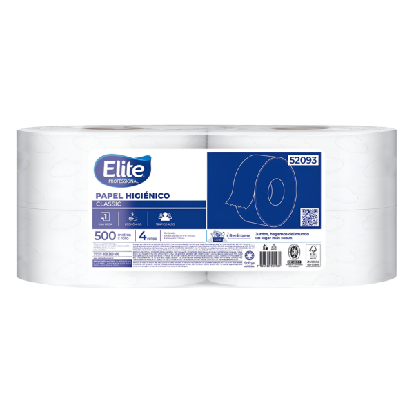 Papel Higiénico 4 Rollos De Una Hoja por 500 mts Elite Professional